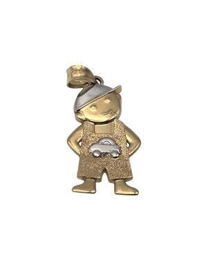 Vintage Michael Anthony Boy Charm Pendant 14K Yellow White Gold Overalls